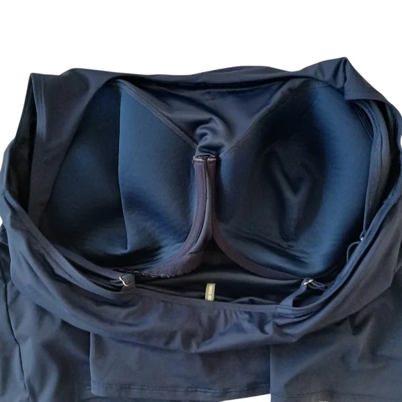 LAND'S END Square Neck Tankini Top Women's 24W DDD Navy Blue Underwire Padded - Picture 6 of 8